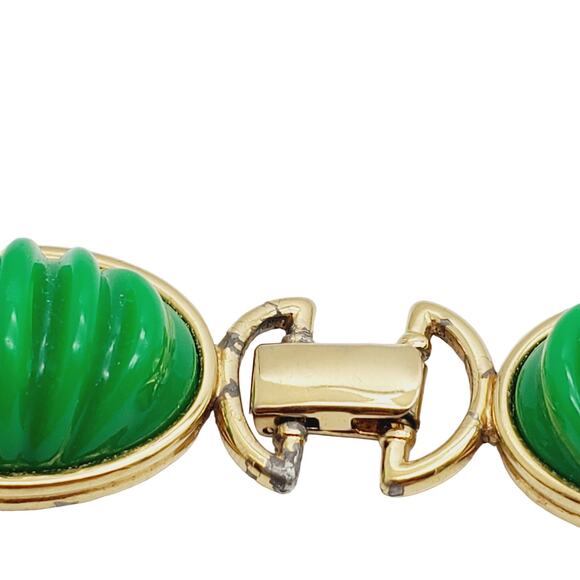 Monet Green Lucite Choker Vintage Oval Domed Acrylic Necklace Ribbed Melon - Picture 8 of 11